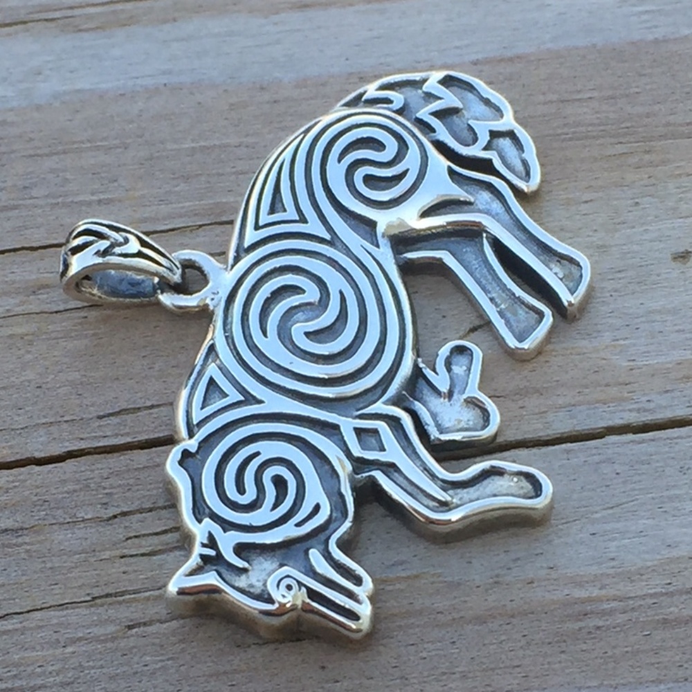 Celtic Norse Wolf Spiral Pendant solid .925 Sterling Silver Peter Stone - Picture 3 of 6